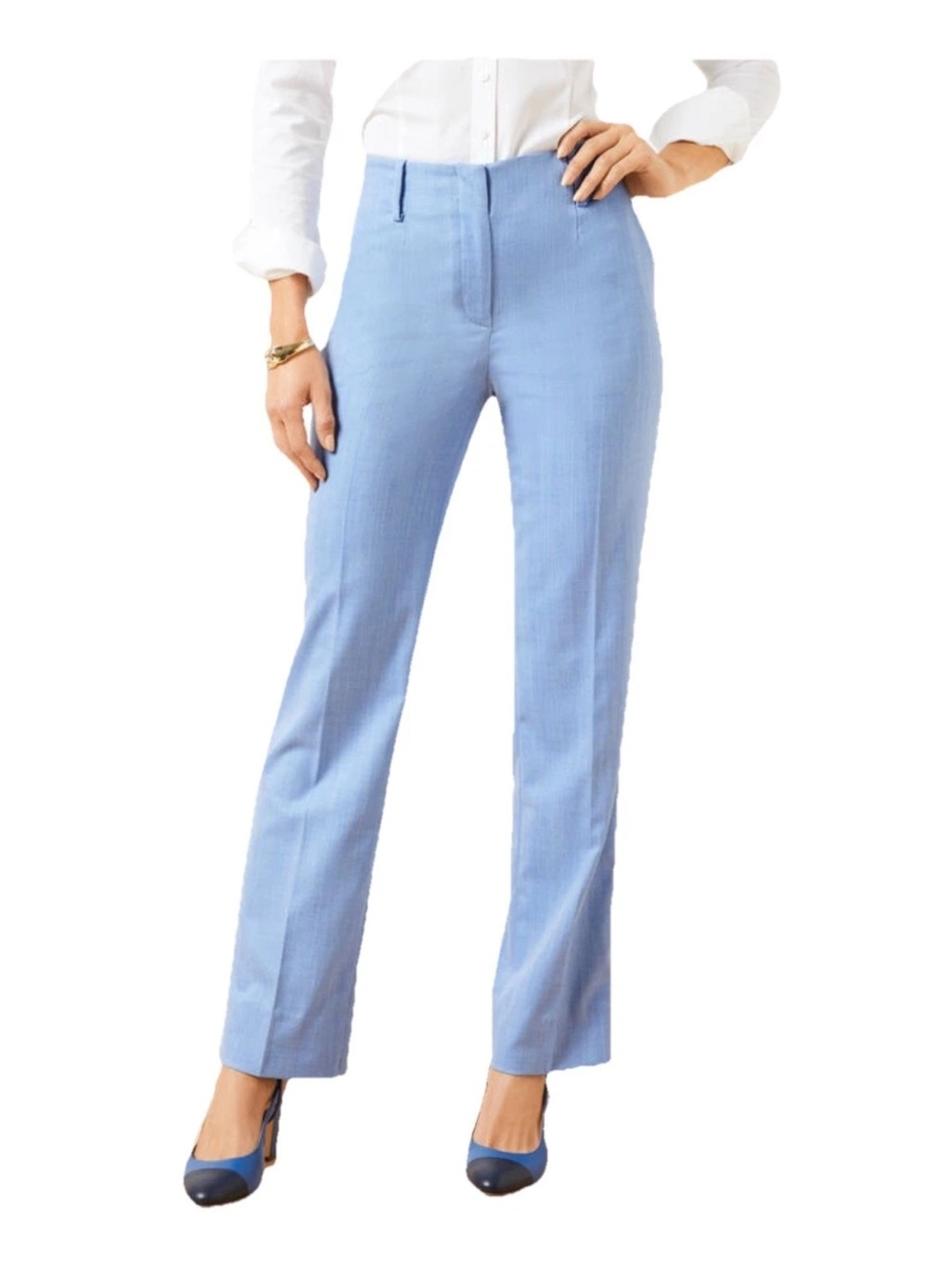 Talbots South Hampton Light Blue Herringbone Straight-Leg Dress Pants 16P Petite